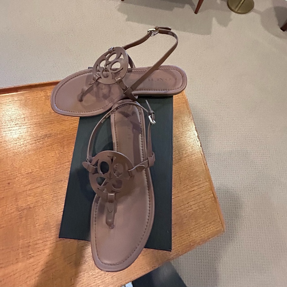 Coach Jaci Leather Sandal, Saddle, Size 8.5 - Picture 1 of 14